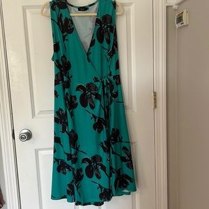 Teal and black floral wrap dress